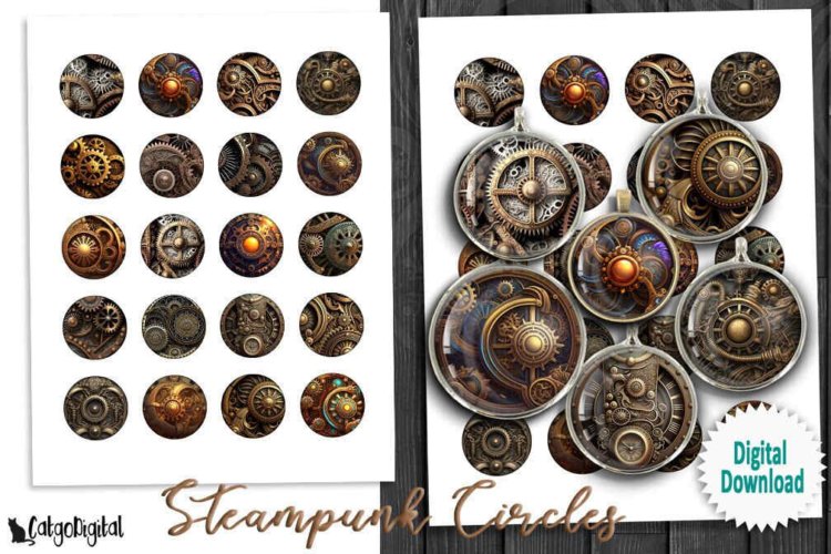 Steampunk Circles Printable Digital Collage Sheets