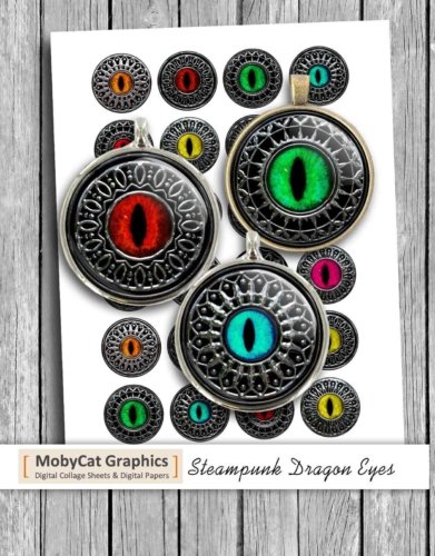 Steampunk Dragon Eyes Slit Eyes Digital Collage Sheet