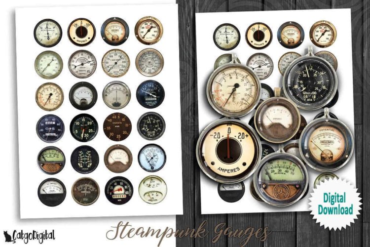 Steampunk Gauges Printable images Digital Collage Sheet