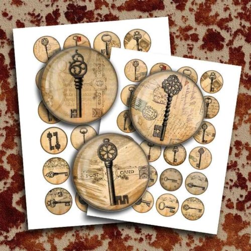Steampunk Old Keys Digital Collage Sheet