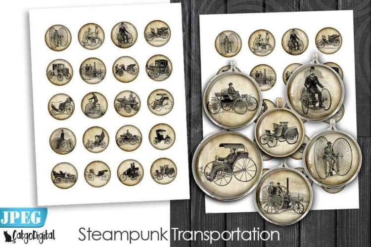 Steampunk Transportation Digital Collage Sheets