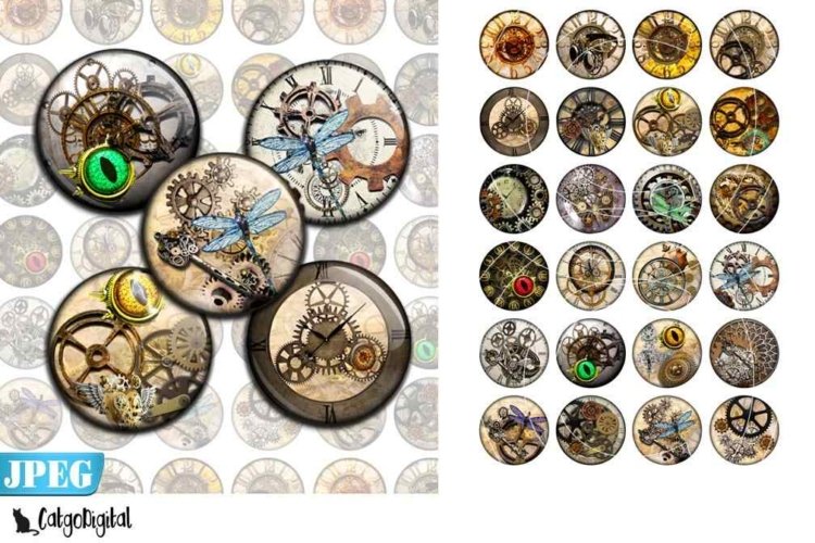 Steampunk bottlecap images printable 1.5″ 1″ 30m