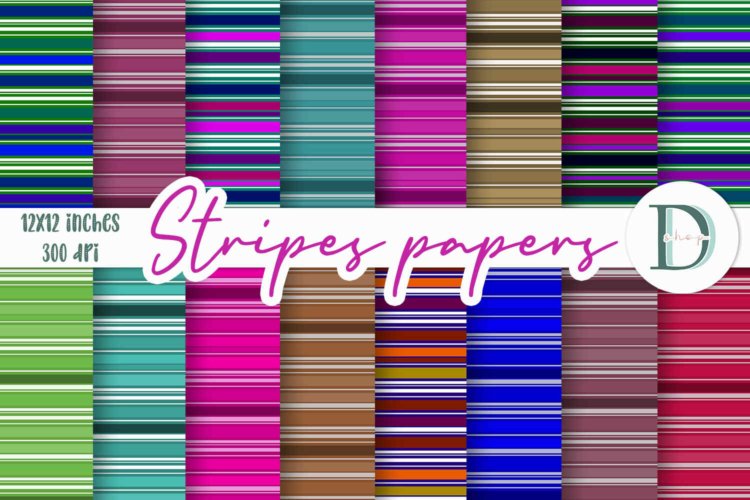 Striped Digital Paper Pack Backgrounds for Printable