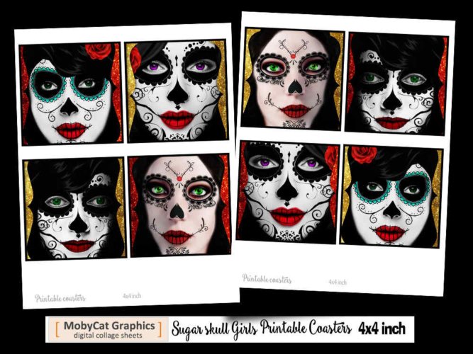 Sugar Skull Girls Printable Coasters 4×4