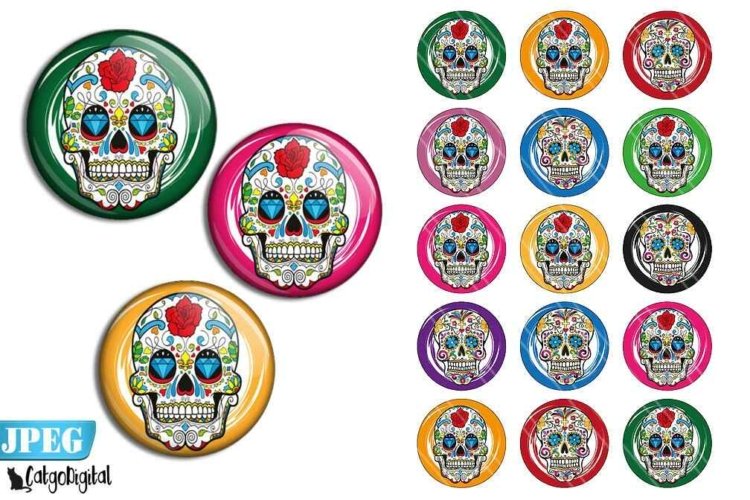 Sugar Skulls Bottle cap images Digital collage sheet