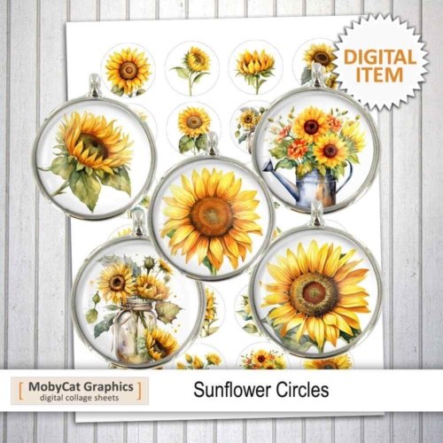 Sunflowers Printable Round Images