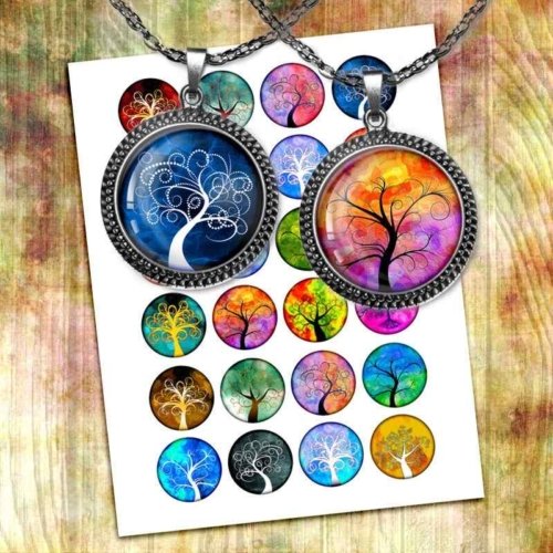 Tree of Life Round Images Printables Digital Collage Sheet