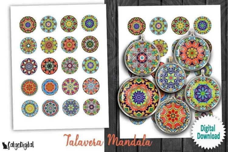 Talavera Mandala Printable circle Digital Collage Sheet
