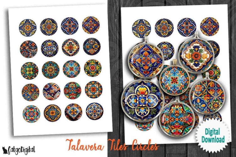 Talavera Tiles Printable circles Digital Collage Sheets