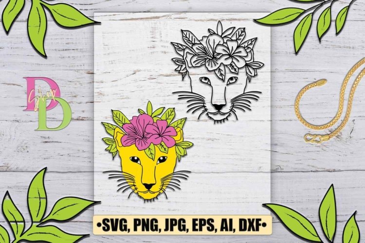 Tiger SVG Floral Wreath Crown Vector File For Print