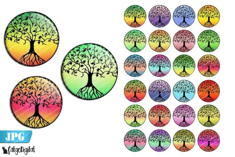 Tree of Life Bottle cap images Digital Collage sheet