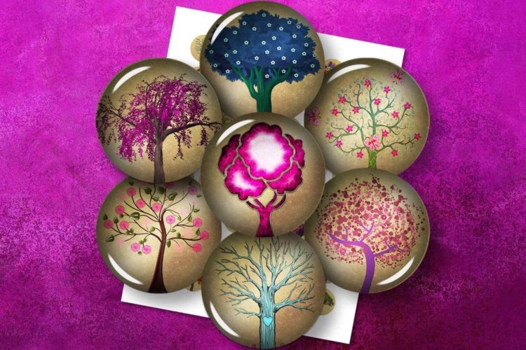 Tree of Life Colorful Trees Bottlecap Images for pendants