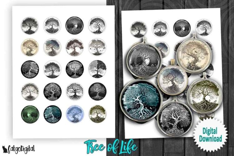 Tree of Life Digital Collage Sheet Whimsical tree