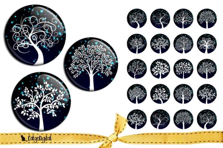 Tree of Life Silhouettes Stars printable circle images