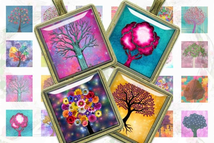 Tree of LifeColorful Trees Square Images for pendants