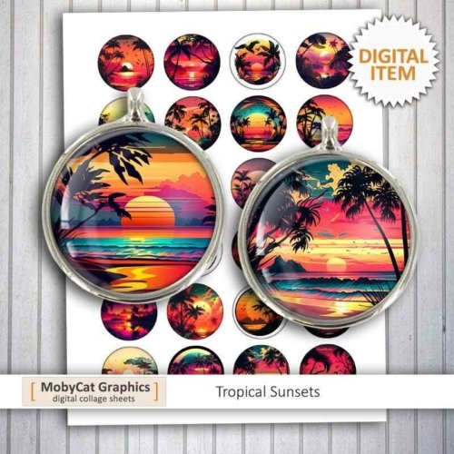Tropical Sunsets Digital Collage Sheet Printable circles