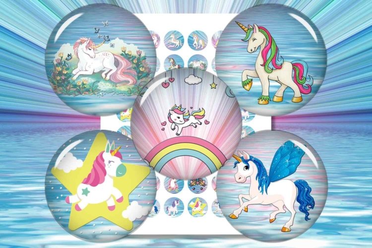 Unicorn Collage Sheet for Bottle Cap Unicorn Printable Image