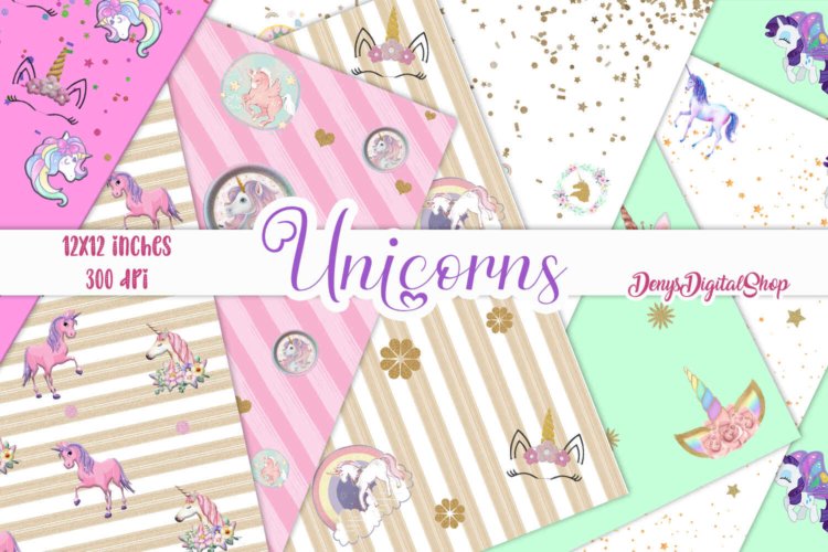 Unicorn Digital Scrapbook Papers Baby Girl Printables