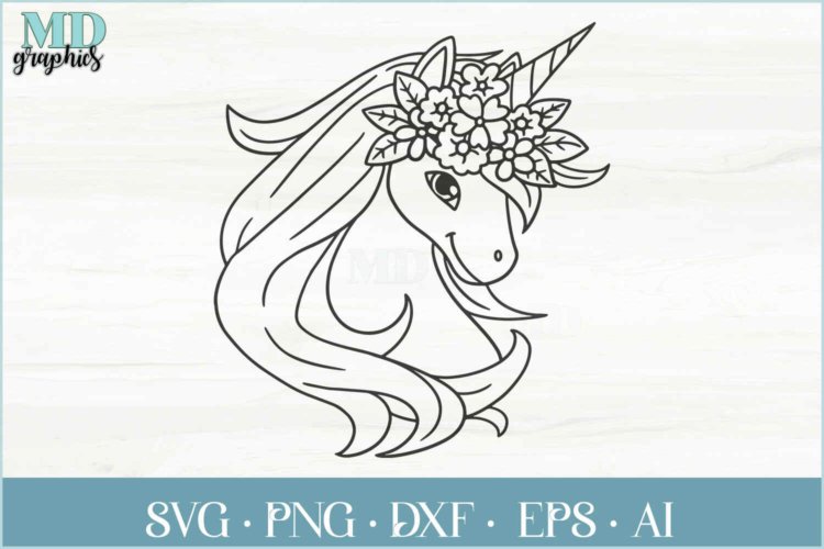 Unicorn Head With Flowers SVG Vector File