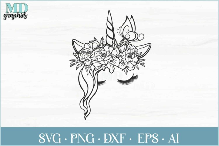 Unicorn Head With Flowers Vector File SVG Image