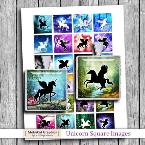 Unicorns Square Images Printable Digital Collage Sheet