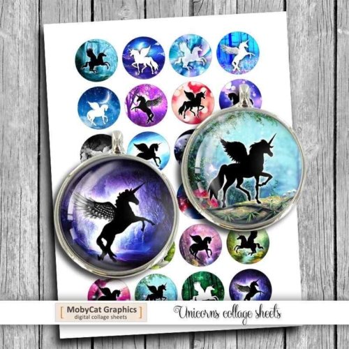 Unicorns printable Pendant Circles