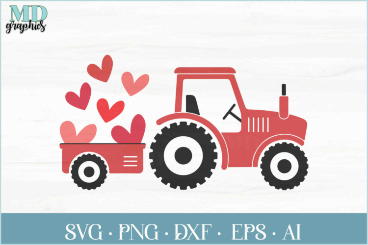 Valentine Day Tractor With Hearts SVG Images