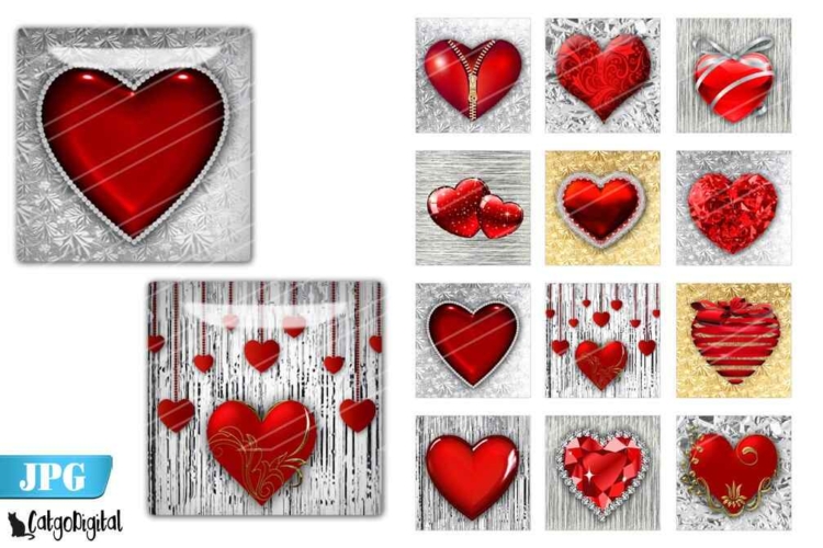 Valentine Heart 3D Hearts Printable Digital Collage Sheet