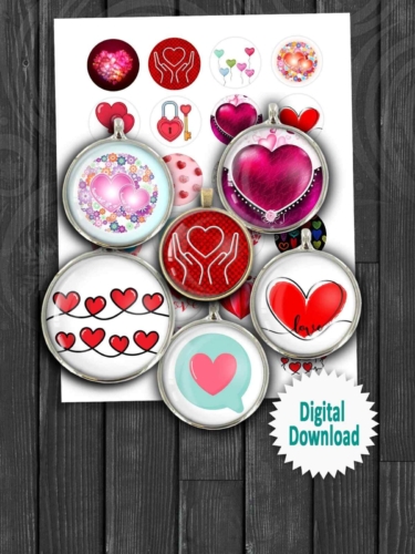 Valentine Hearts Valentines Day Digital Collage Sheet