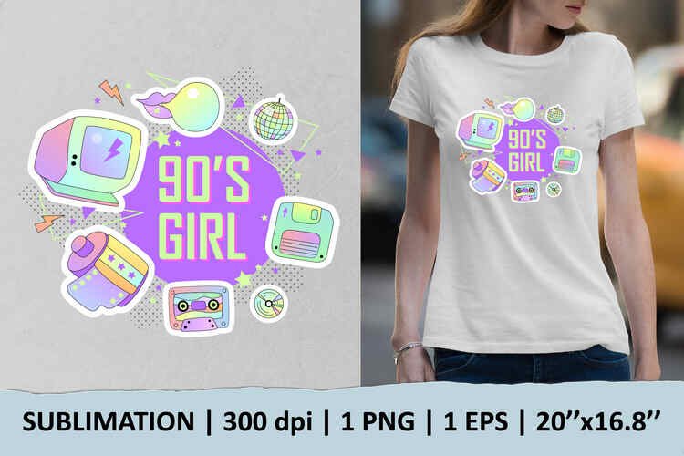 90″s Girl sublimation – 1 design, PNG + EPS10