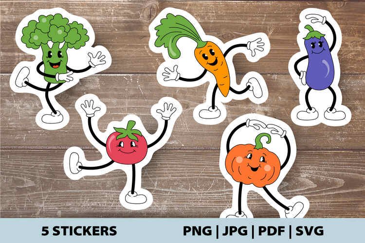 5 printable stickers – Cartoon dancing veggies