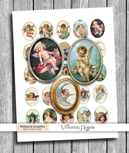Victorian Angels Digital Collage Sheet Ovals