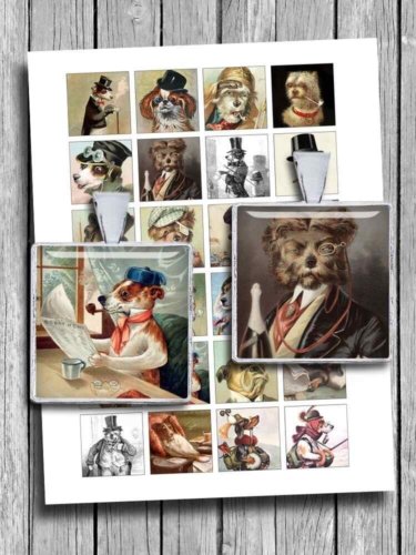 Victorian Dogs Squares Digital Collage Sheet