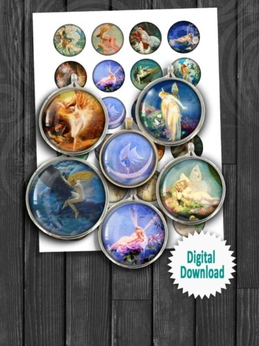 Victorian Fairies Printable circles Digital Collage Sheet