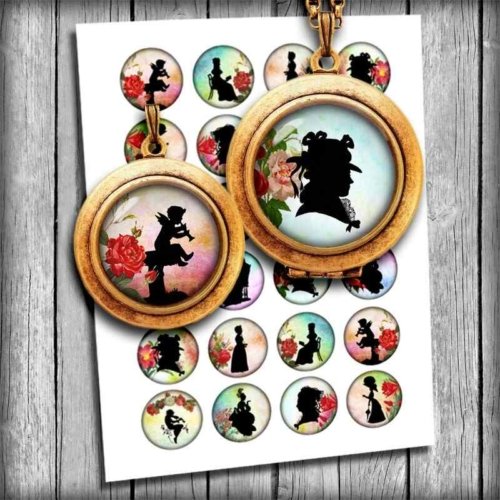 Victorian Silhouettes Circles Digital Collage Sheet