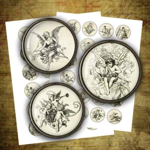 Vintage Angel Illustrations Digital Collage Sheet Circles
