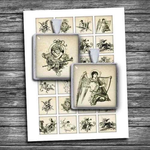 Vintage Angel Illustrations Squares Digital Collage Sheet