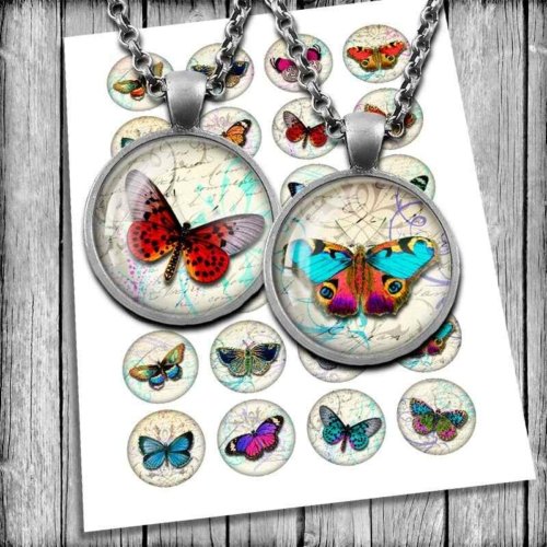 Vintage Butterflies Circles Printable Digital Collage Sheet