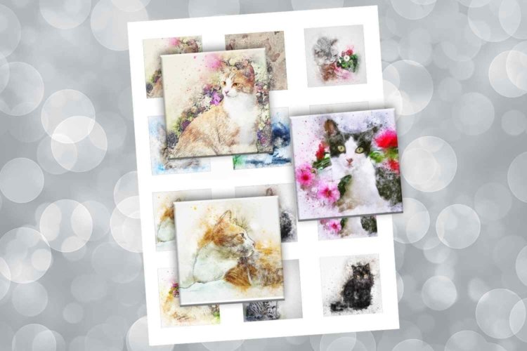Vintage Cats Digital Collage Sheet Cats Circles for Jewelry