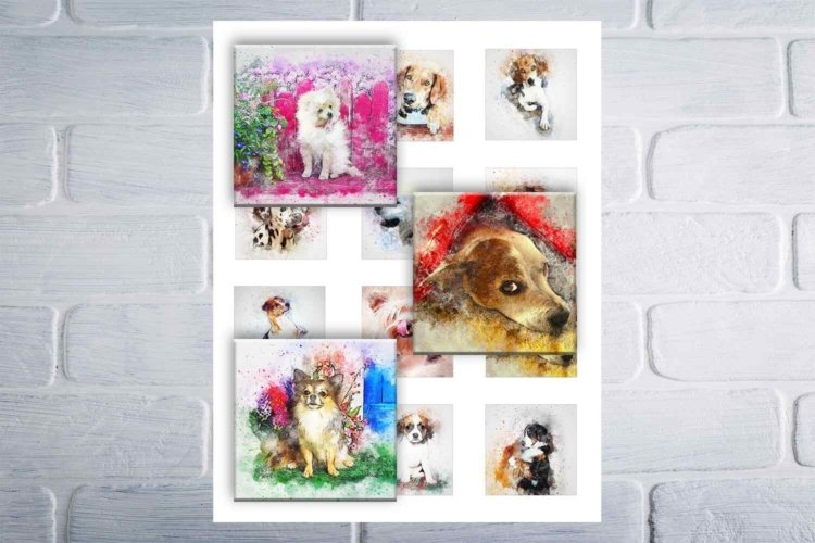 Vintage Dogs Digital Collage Sheet Vintage Dogs Squares