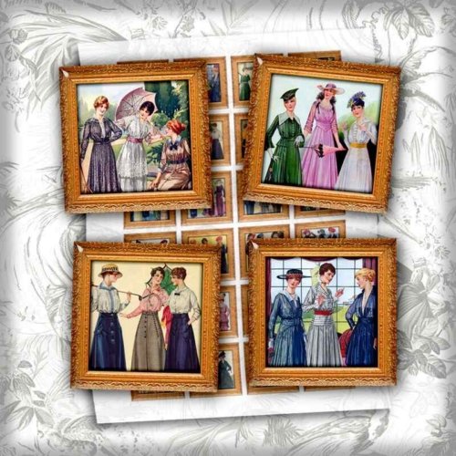 Vintage Fashion Digital Collage Sheet Square Images
