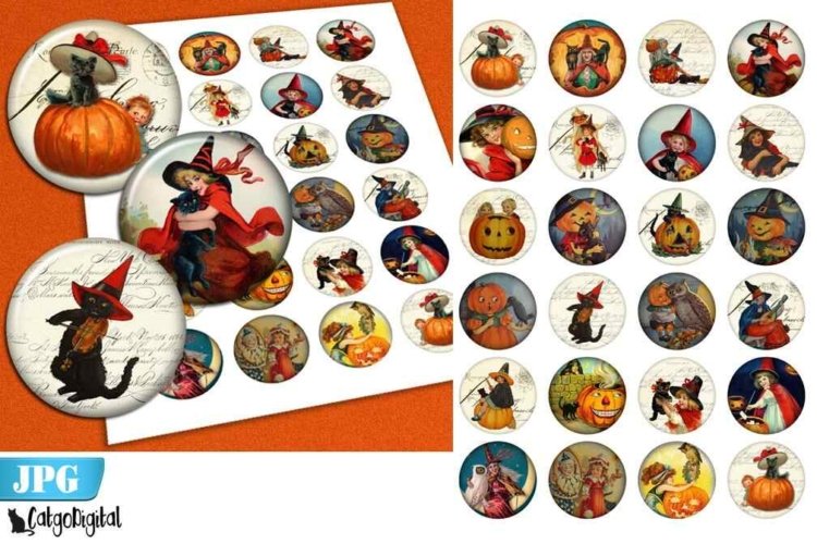 Vintage Halloween Circle printable images Scrapbooking