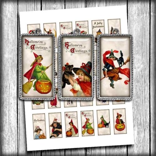 Vintage Halloween Domino Digital Collage Sheet