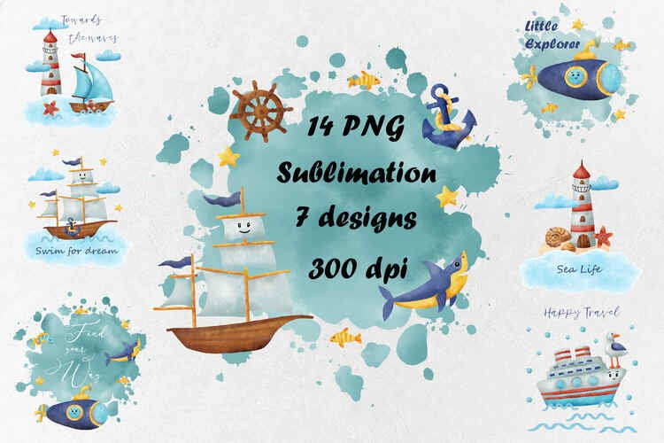 Water transport sublimation – 7 design – 14 PNG