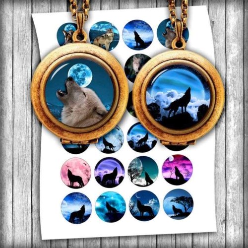 Wolves Printable Round Images Digital Collage Sheet