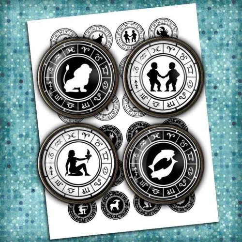 Zodiac Signs Astrology Symbols Printable Buttons