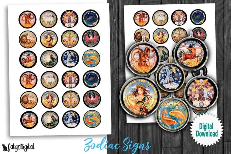 Zodiac Signs Zodiac symbols Printable Digital Collage Sheet