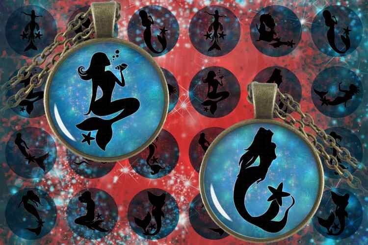 Mermaid Digital Collage Sheet Circles For Cabochona