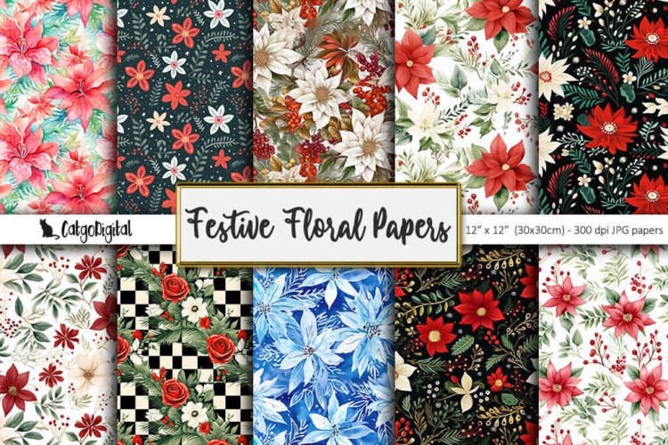 Festive Floral Printable Papers