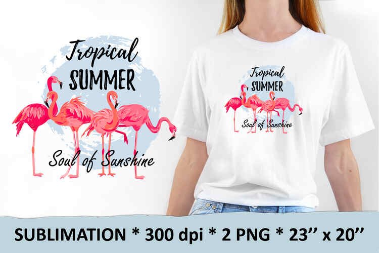 Tropical summer with pink flamingos – 1 sublimation de